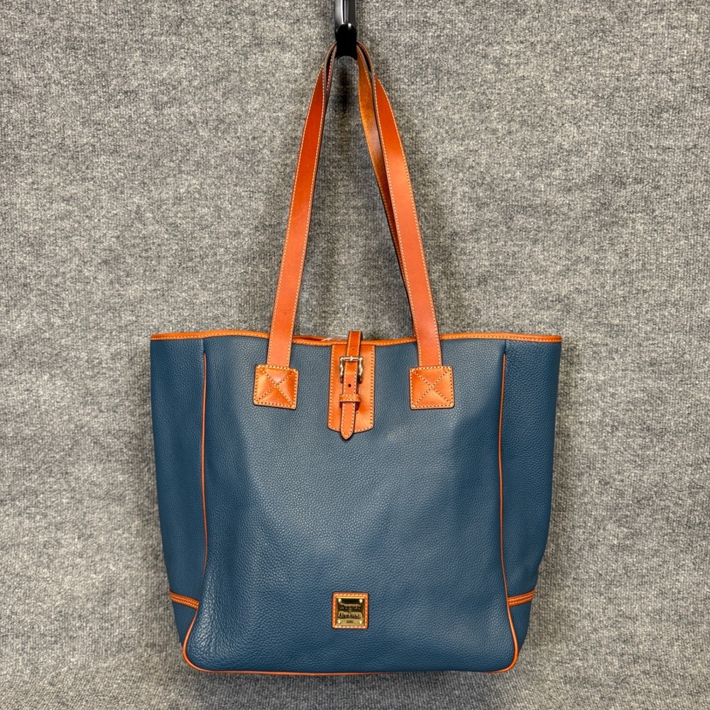 Dooney & Bourke Pebble Leather Large Tote Jeans Blue Buckle Closure Travel Purse